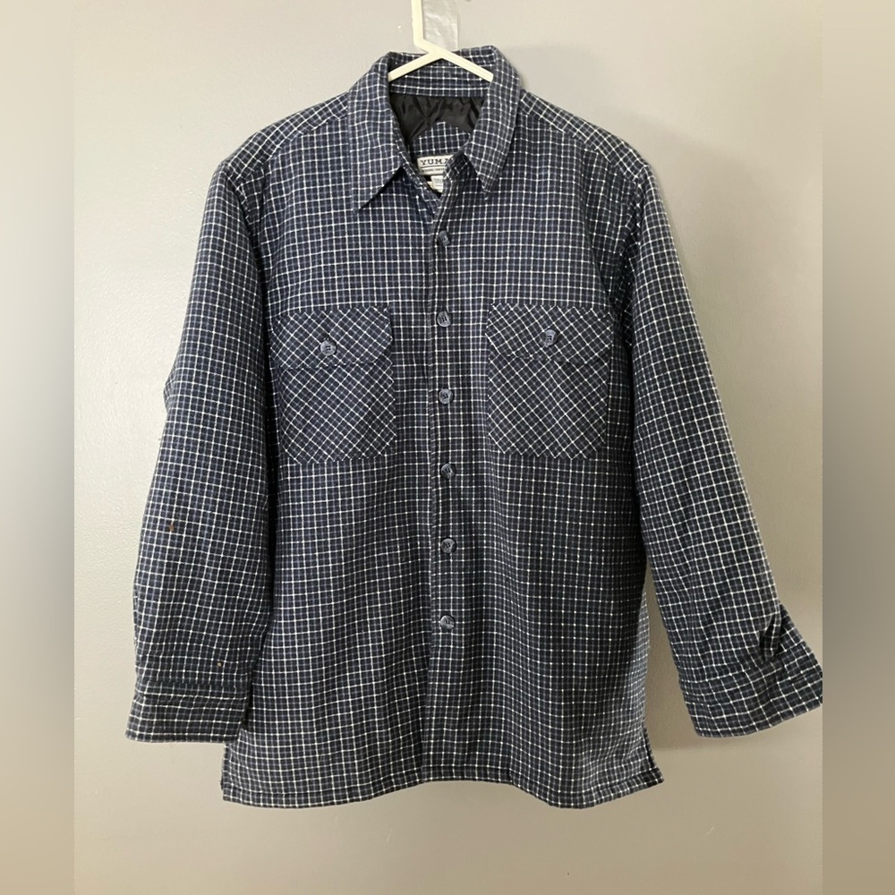 Worn Once! Like Brand New! YUMA Men's Blue Plaid Insulated Flannel Shirt Size L
